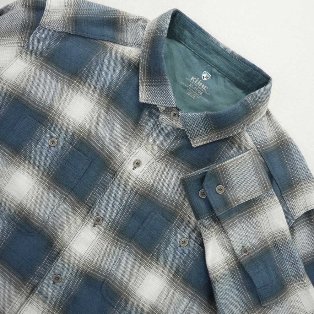 Kuhl Fugitive Blue Plaid Flannel Shirt‎ Mens XL Long Sleeve Cotton Tencel 7373